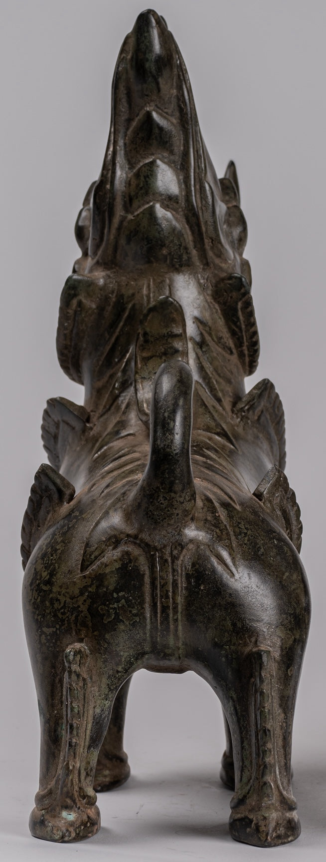 Antique Burmese Style Bronze Standing Chinthe Guardian Temple Lions (Pair) - 29cm/12"