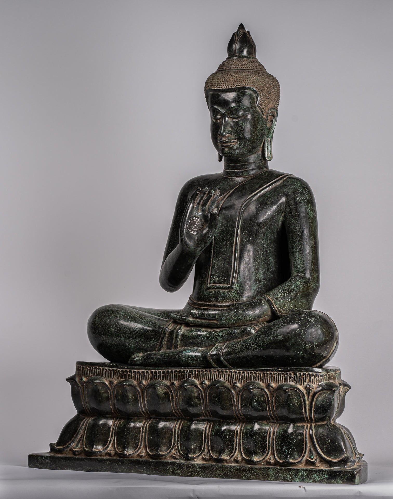 Buddha - Antique Khmer in stile Bronzo Insegnamento in trono Buddha Statua - 95 cm/38 "