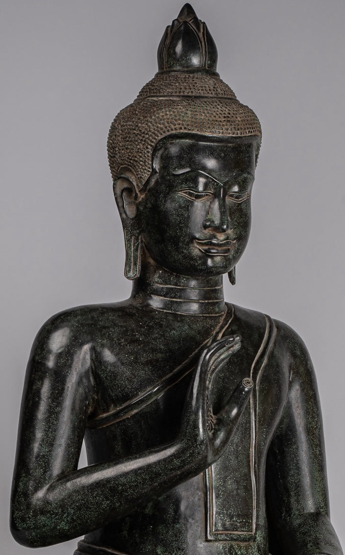 Buddha - Antique Khmer in stile Bronzo Insegnamento in trono Buddha Statua - 95 cm/38 "