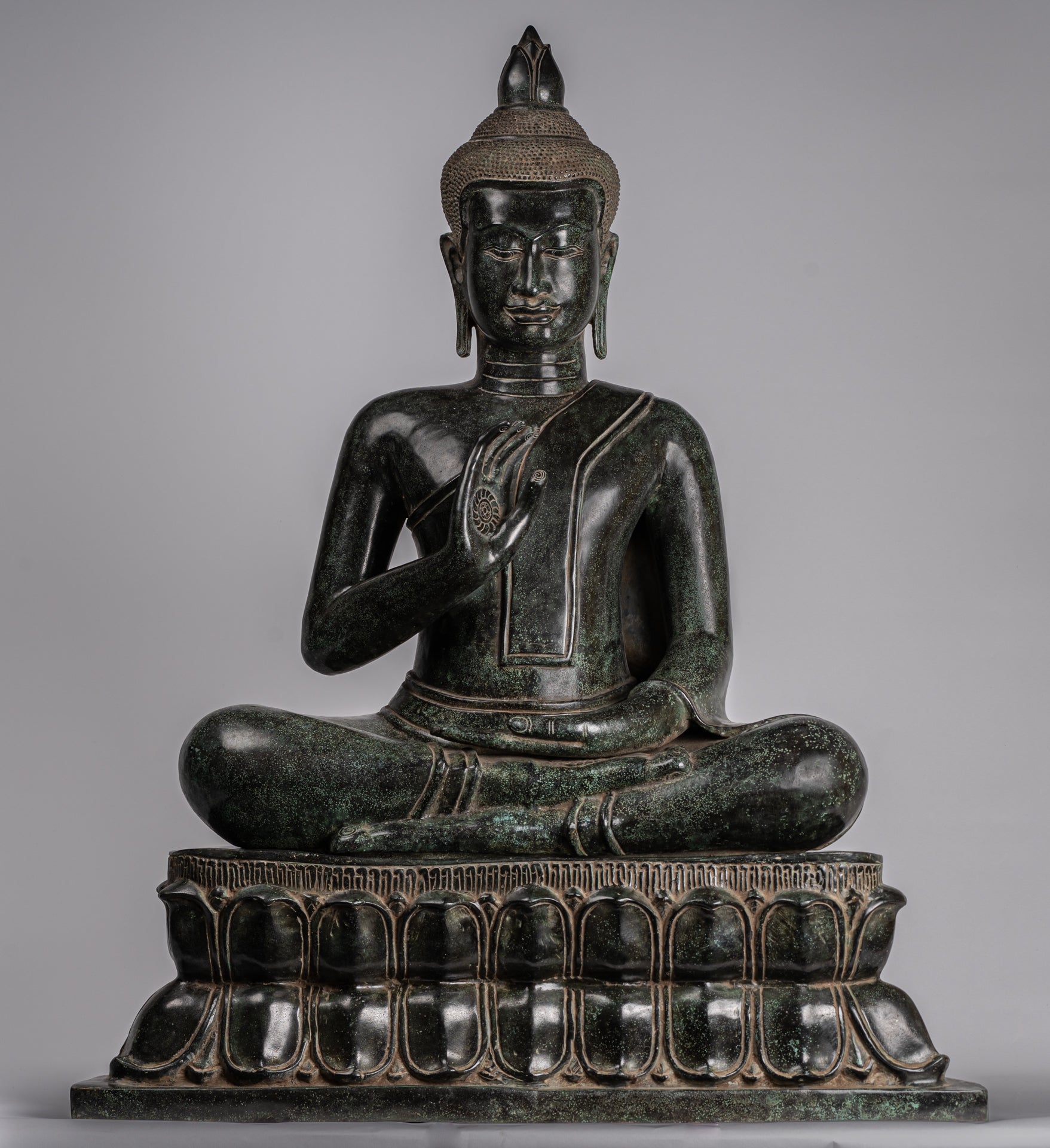 Buddha - Antique Khmer in stile Bronzo Insegnamento in trono Buddha Statua - 95 cm/38 "