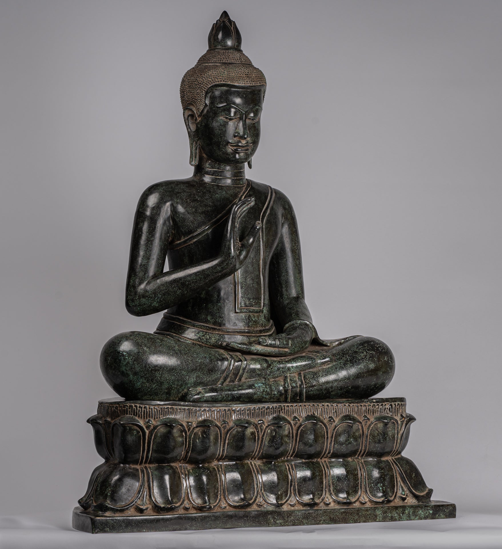 Buddha - Antique Khmer in stile Bronzo Insegnamento in trono Buddha Statua - 95 cm/38 "