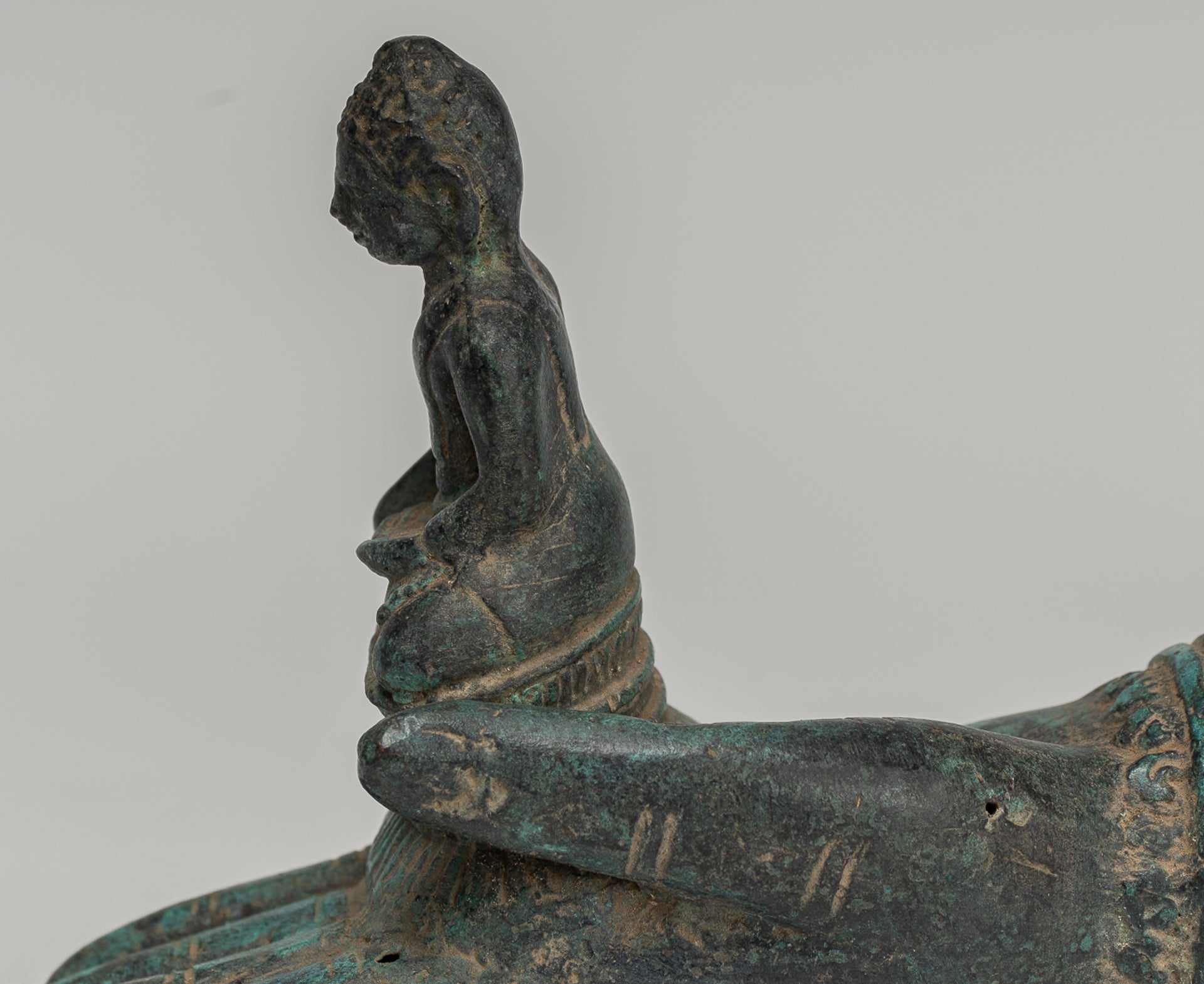 Freestanding Antique Khmer Style Bronze Hand & Buddha - 12cm/5"