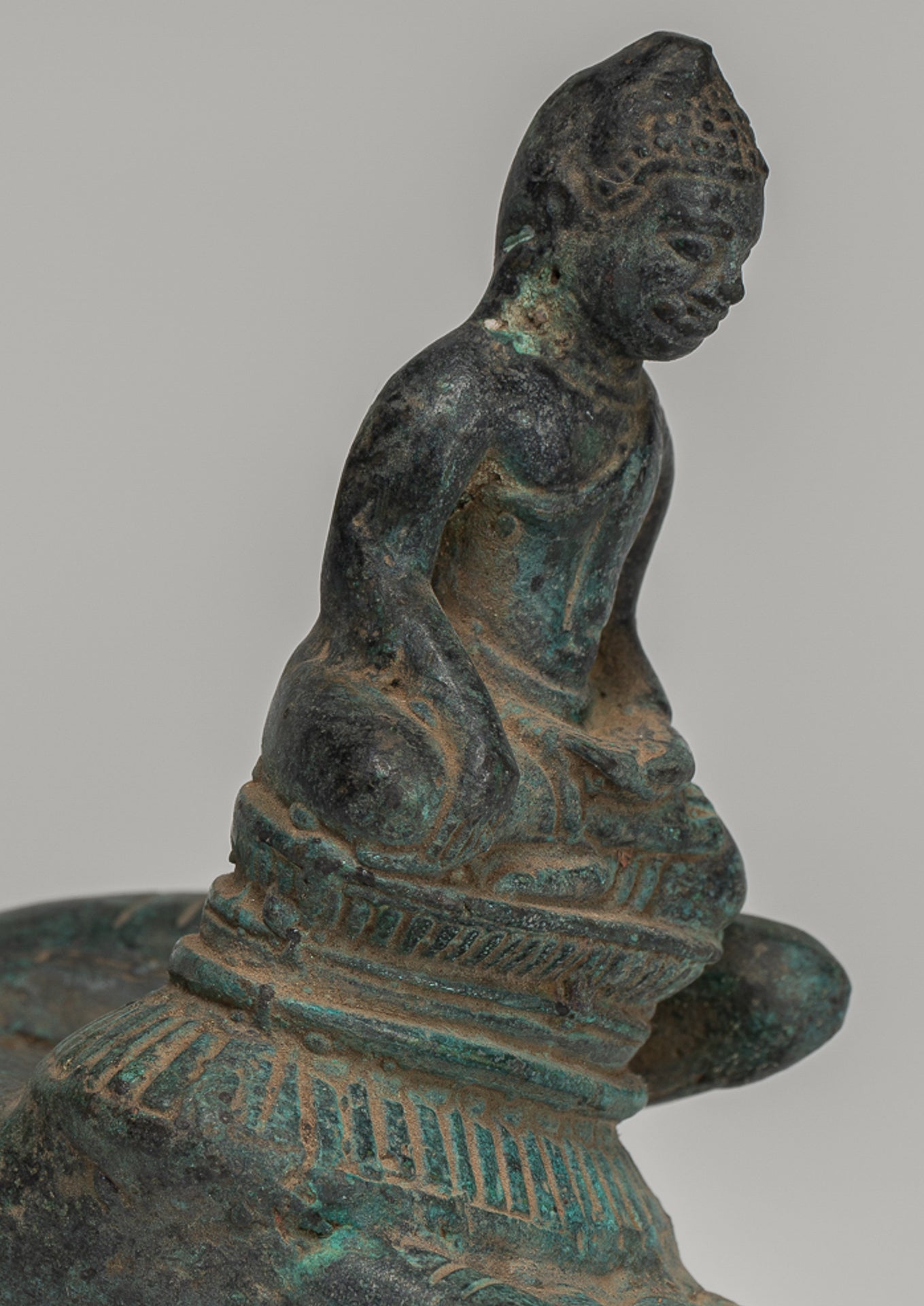 Freestanding Antique Khmer Style Bronze Hand & Buddha - 12cm/5"