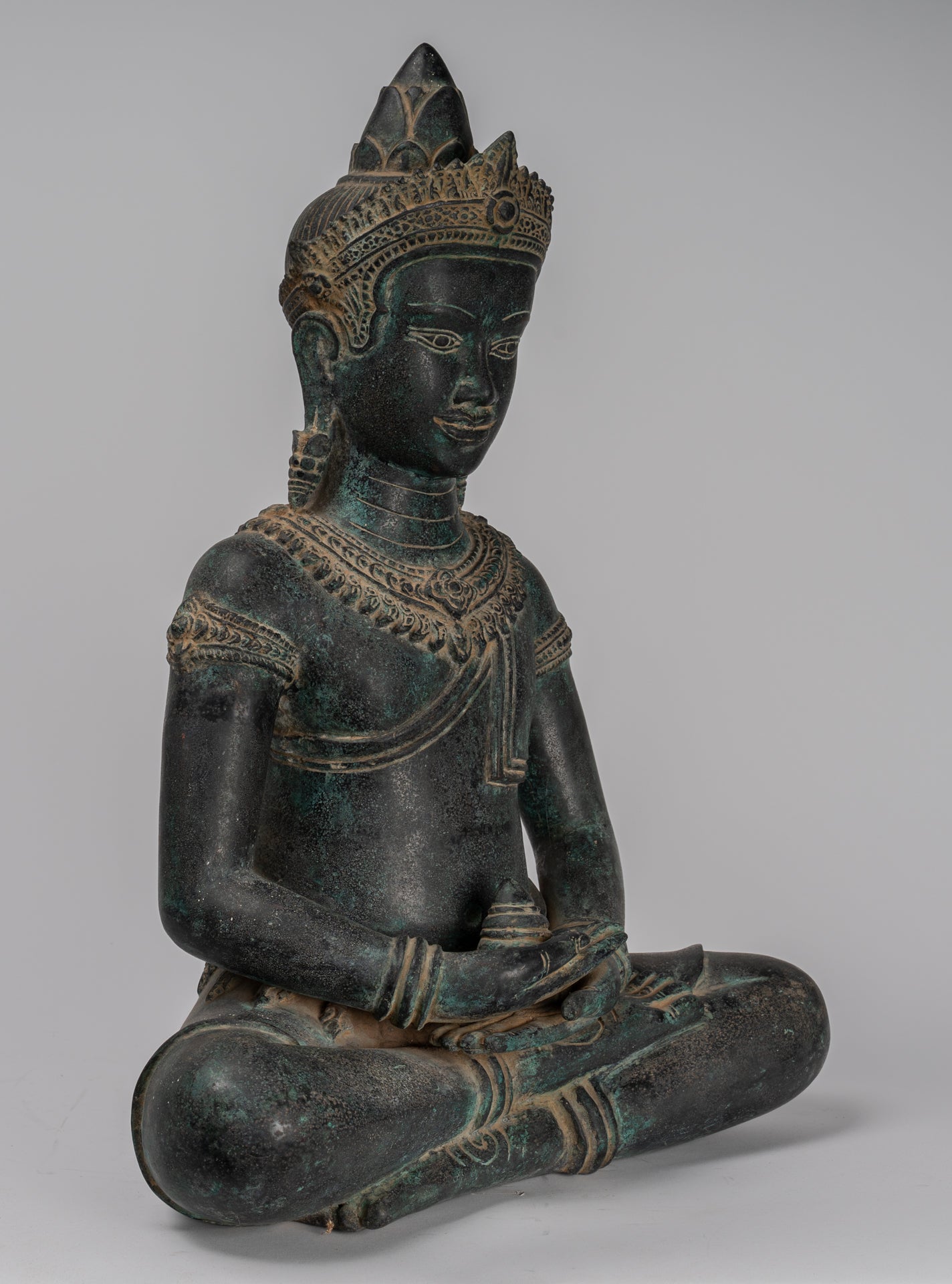 Estatua de Buda - Estatua de Buda de Meditación Amitabha de Bronce Antique Khmer - 55cm/22 "