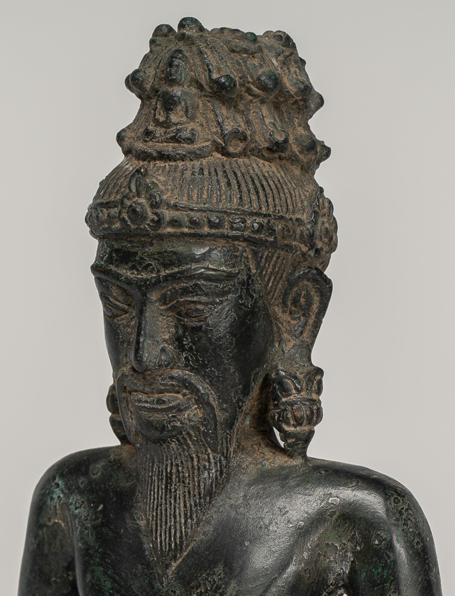 Rishi Statue - Antique Khmer Style Seated Bronze Rishi or Wise Man - 17cm/7"