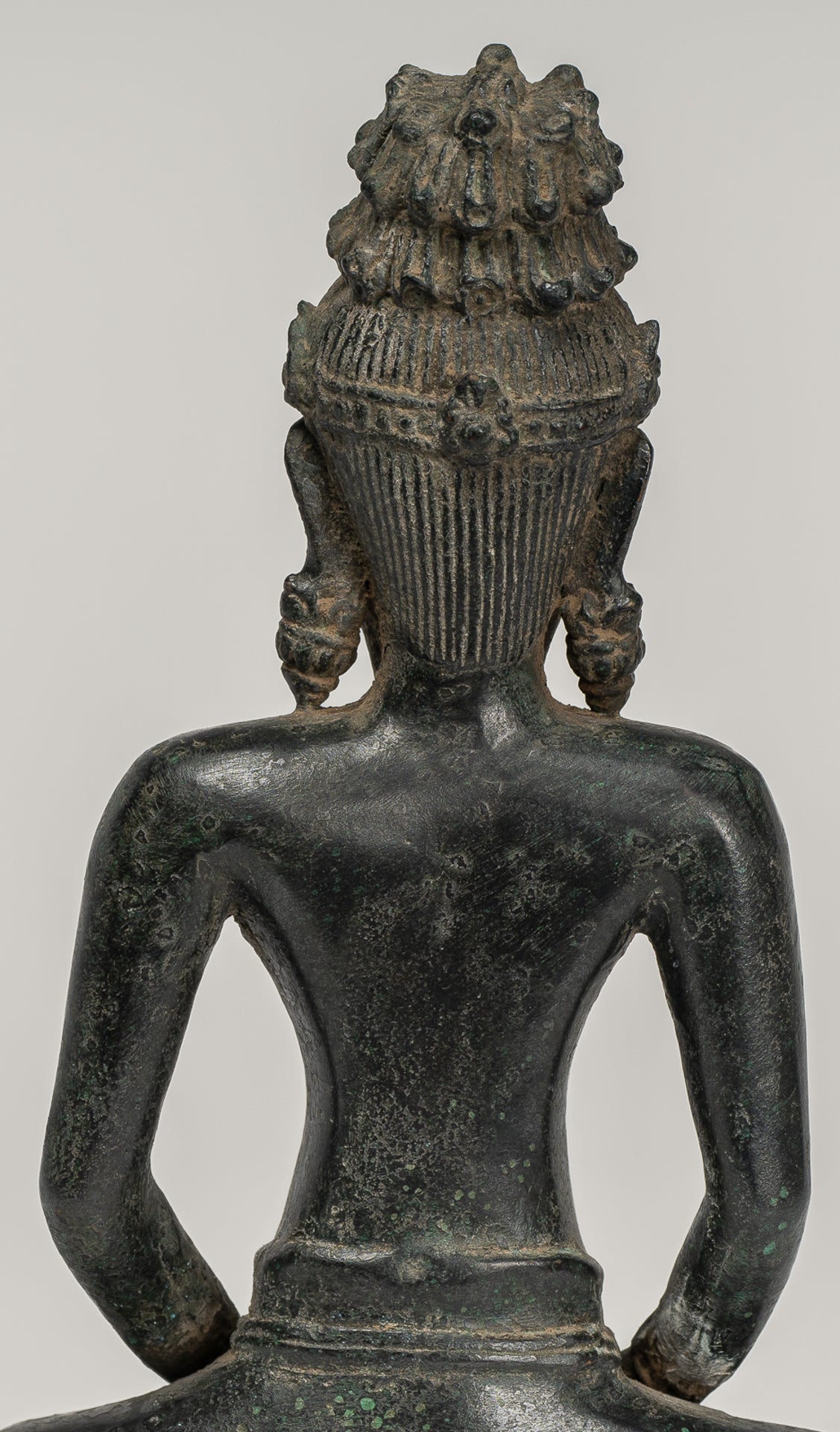 Rishi Statue - Antique Khmer Style Seated Bronze Rishi or Wise Man - 17cm/7"