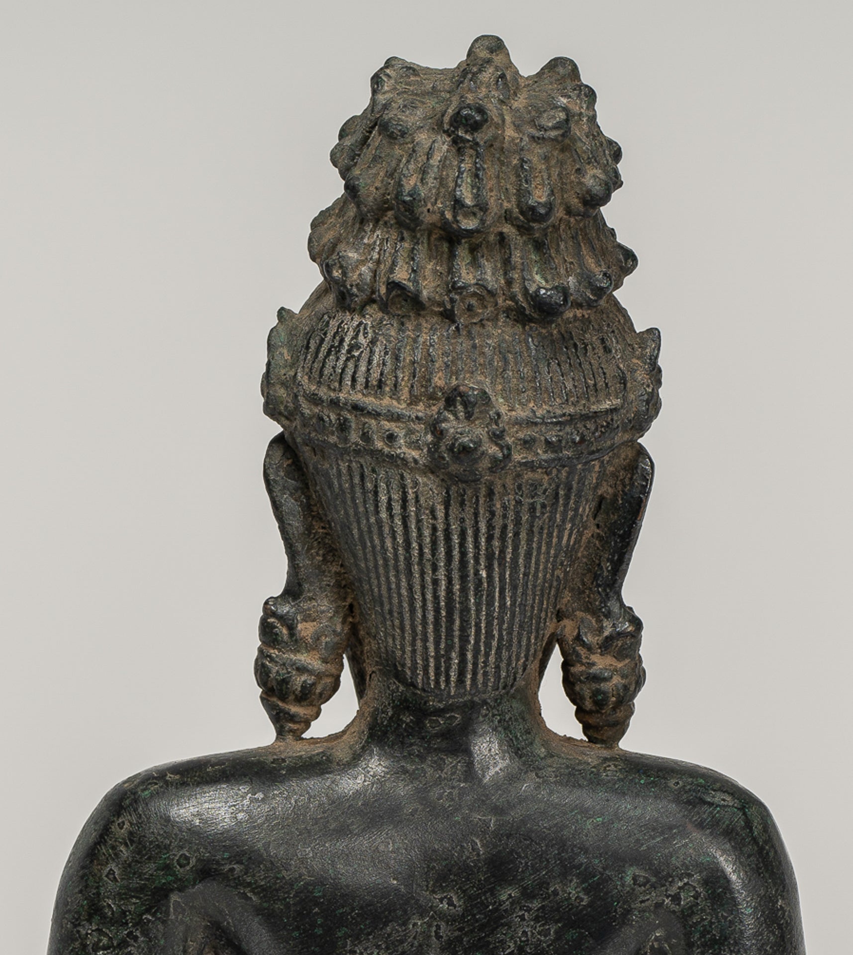 Rishi Statue - Antique Khmer Style Seated Bronze Rishi or Wise Man - 17cm/7"