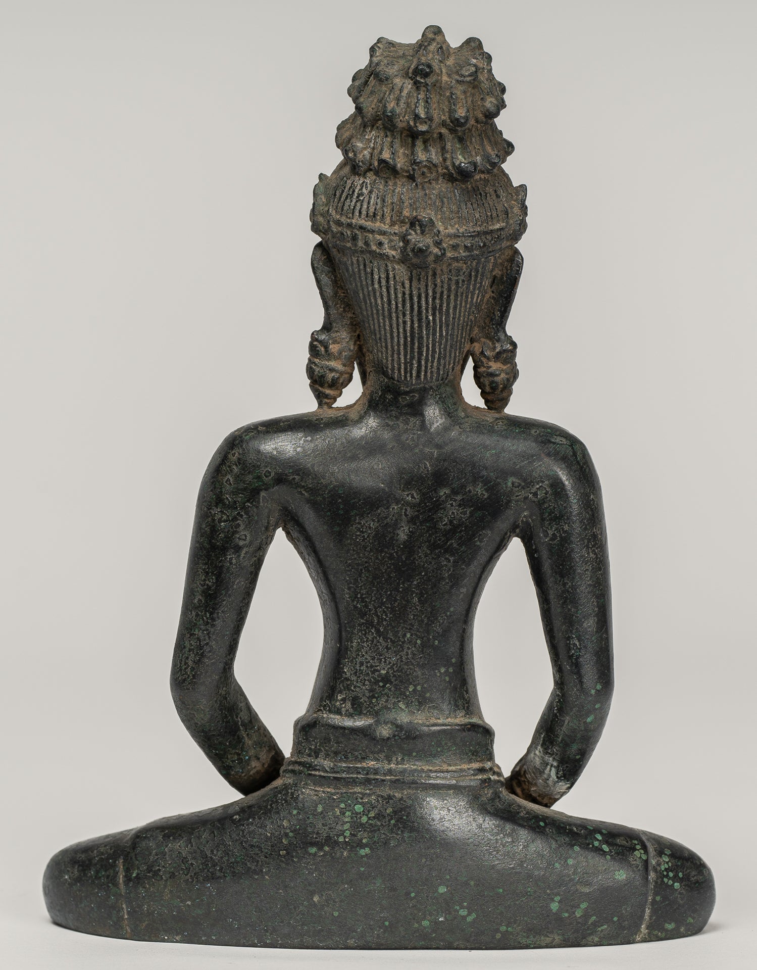 Rishi Statue - Antique Khmer Style Seated Bronze Rishi or Wise Man - 17cm/7"