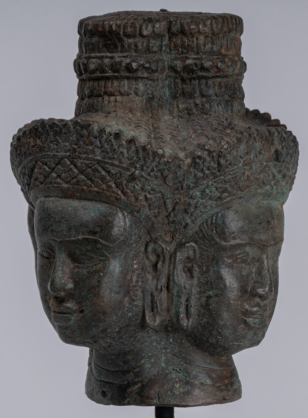 Estatua de Brahma - Cabeza de bronce de bronce montado en el estilo jemer antiguo - Creación de dios hindú - 24 cm/10 "