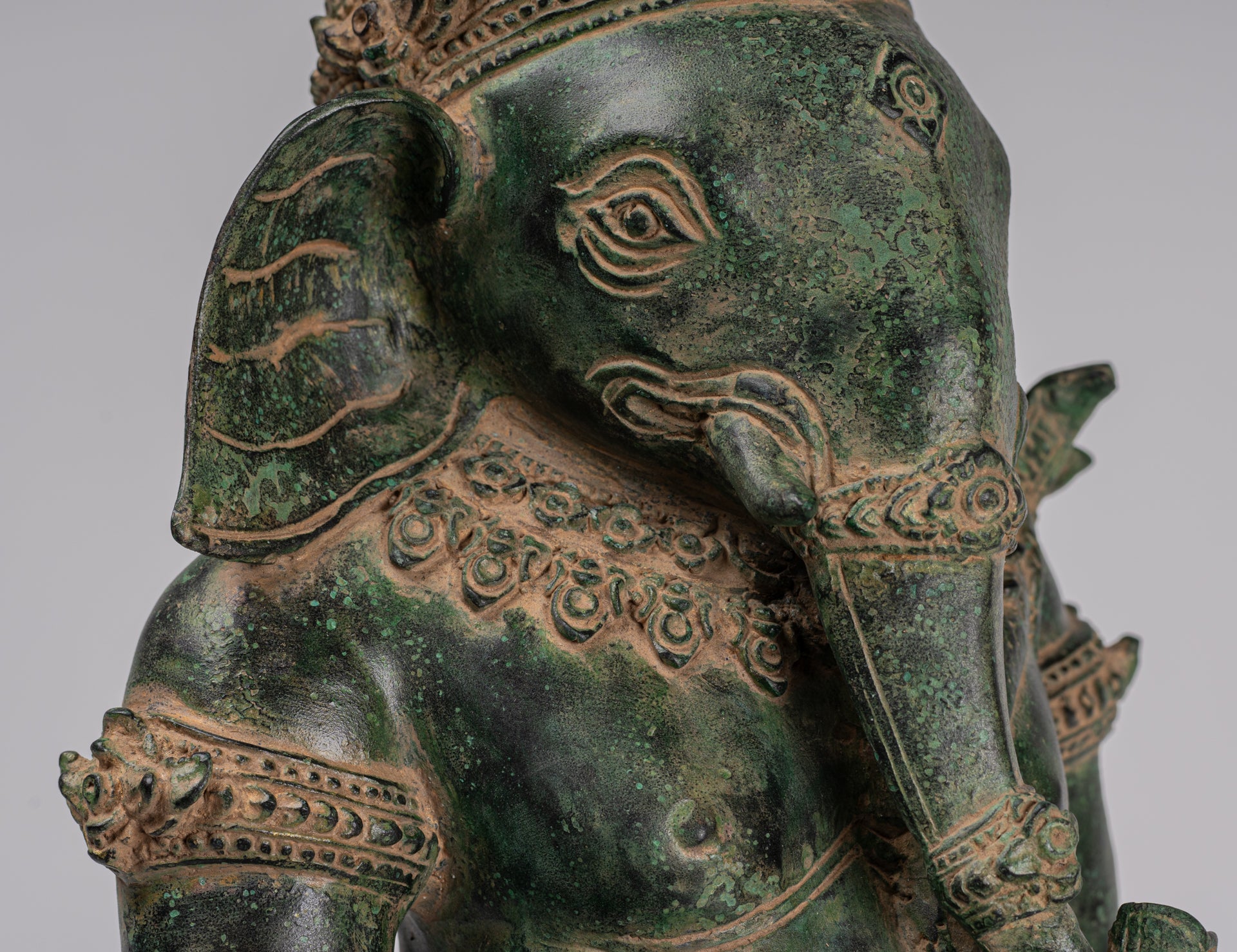 Ganesha Statue - Antique Khmer Style Bronze Seated Ganesh Statue - 60cm/24"