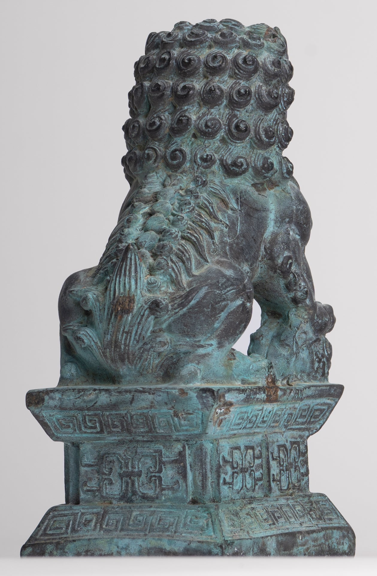 Antique Chinese Style Bronze Temple Guardian Lions Shishi Lions Foo Dogs Imperial Lions (Pair) - 16.5cm/7"