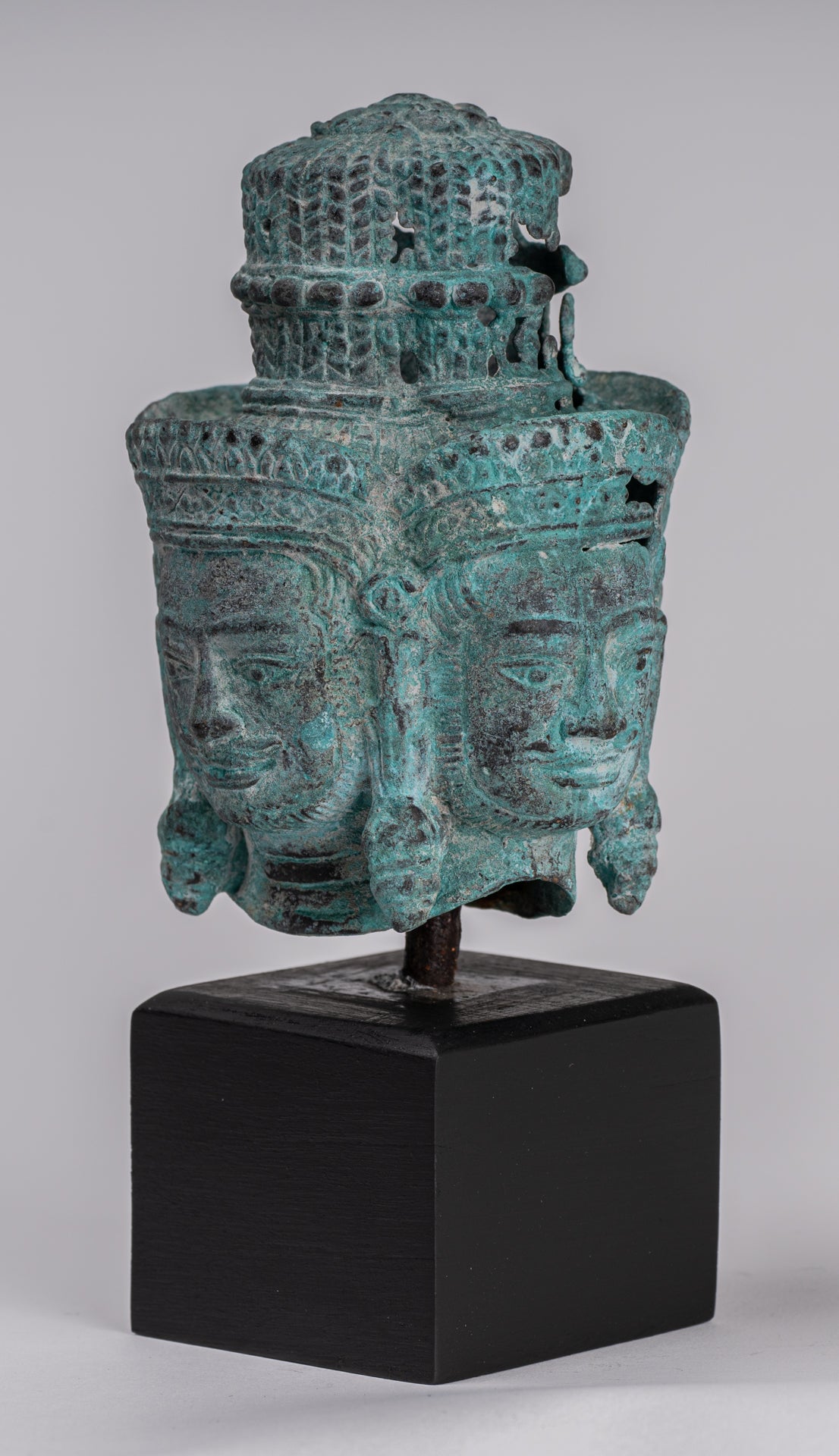 Estatua de Brahma - Cabeza de bronce de bronce montado en el estilo jemer antiguo - Creación de dios hindú - 18 cm/7 "