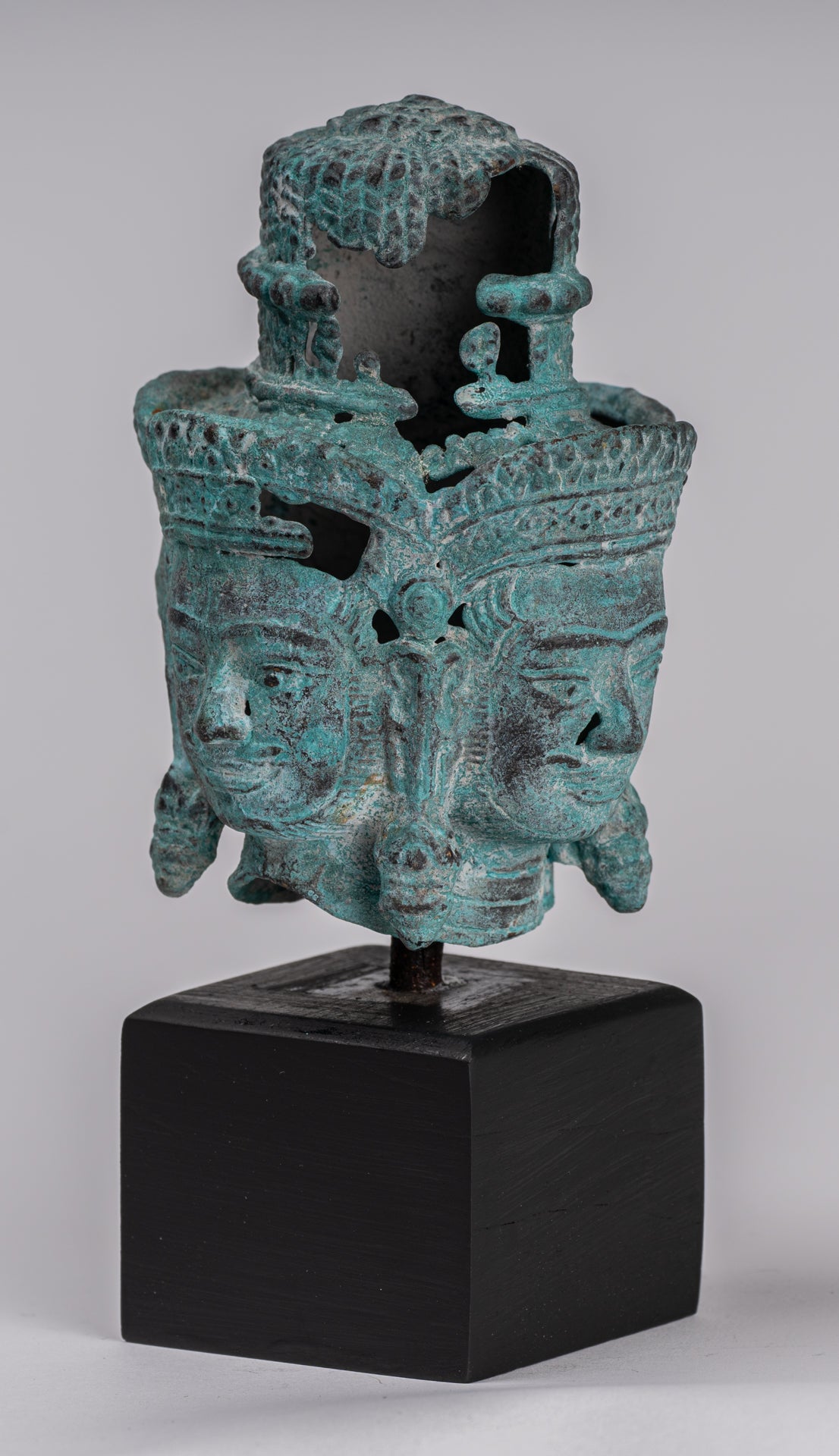 Estatua de Brahma - Cabeza de bronce de bronce montado en el estilo jemer antiguo - Creación de dios hindú - 18 cm/7 "