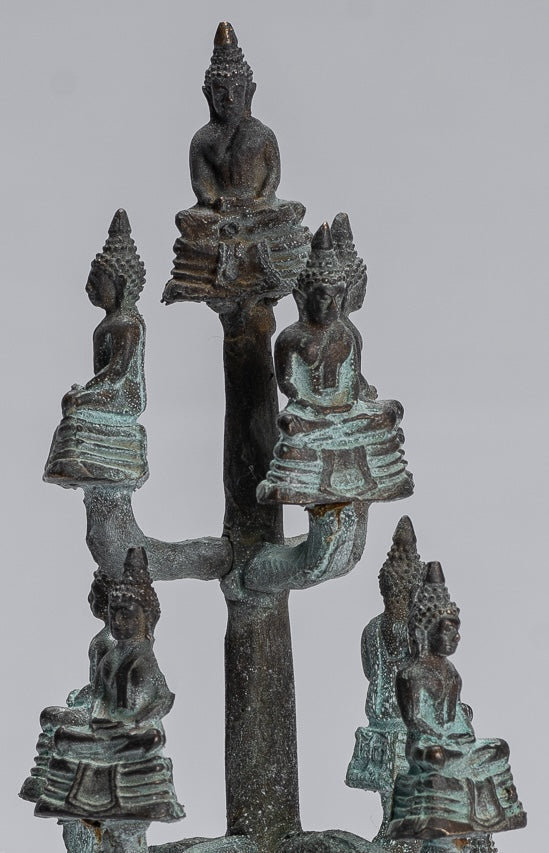 Buddha Sculpture - Antique Thai Style Bronze Seated Meditation Buddha Statues - 18cm/7"