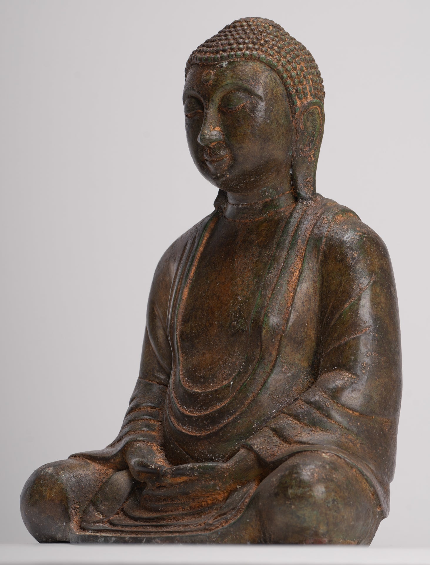 Japanese Buddha - Antique Japanese Style Bronze Seated Meditation Amitabha Buddha Statue - 30cm/12"