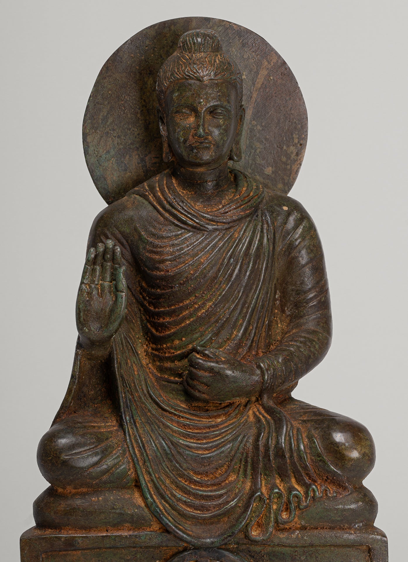 Indian Buddha Statue - Antique Gandhara Style Bronze Protection Buddha Statue - 35cm/14"