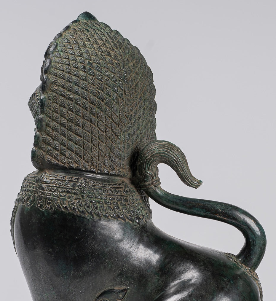 Temple Lions - Antique Khmer Style Bronze Standing Temple Guardians or Lions - 38cm/15"