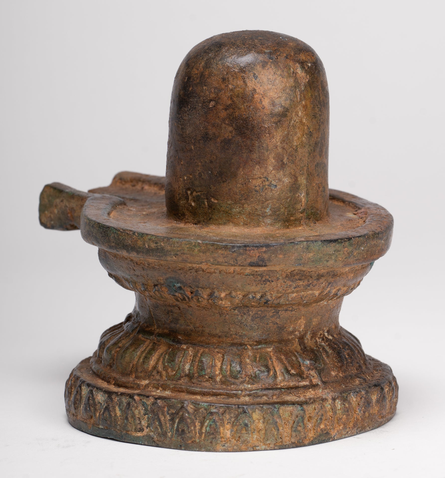 Linga - Antique Indian Style South Asia Bronze Shiva Linga / Lingnum & Yoni - 13cm/5"