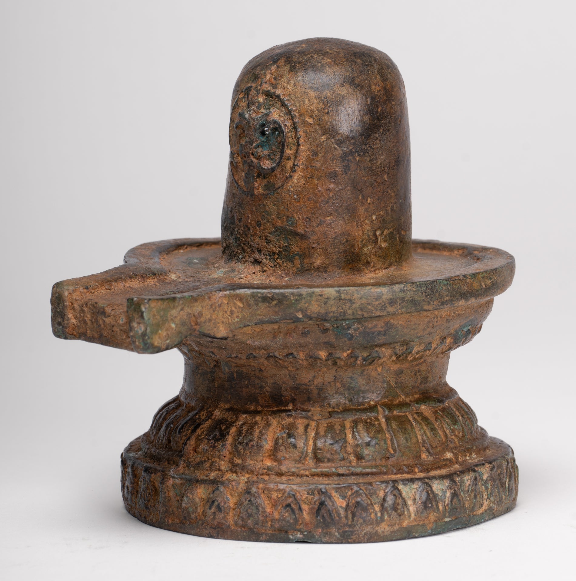Linga - Antique Indian Style South Asia Bronze Shiva Linga / Lingnum & Yoni - 13cm/5"