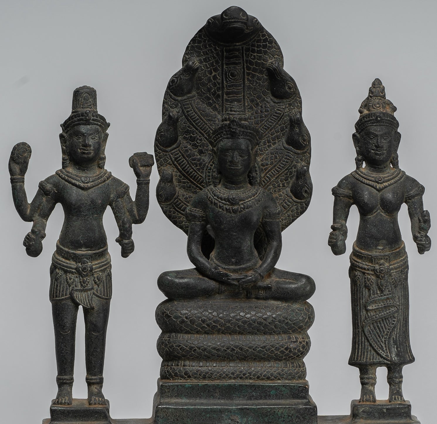 Estatua de Buda - Meditación de estilo de bayón antiguo Buda. Vishnu y Lakshmi- 36cm/14 "