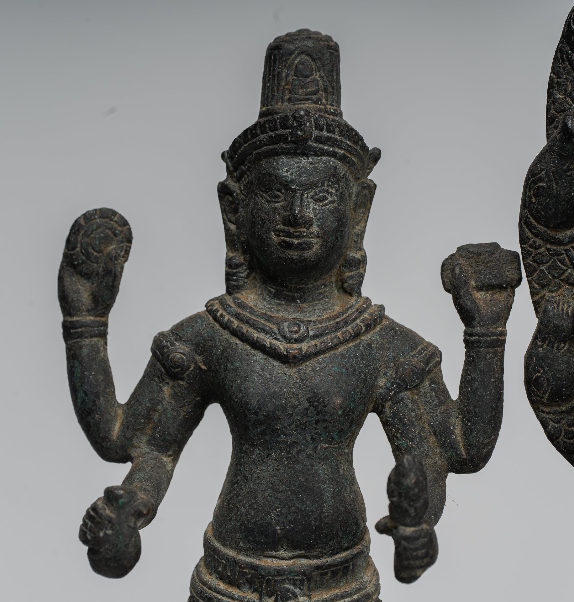 Estatua de Buda - Meditación de estilo de bayón antiguo Buda. Vishnu y Lakshmi- 36cm/14 "