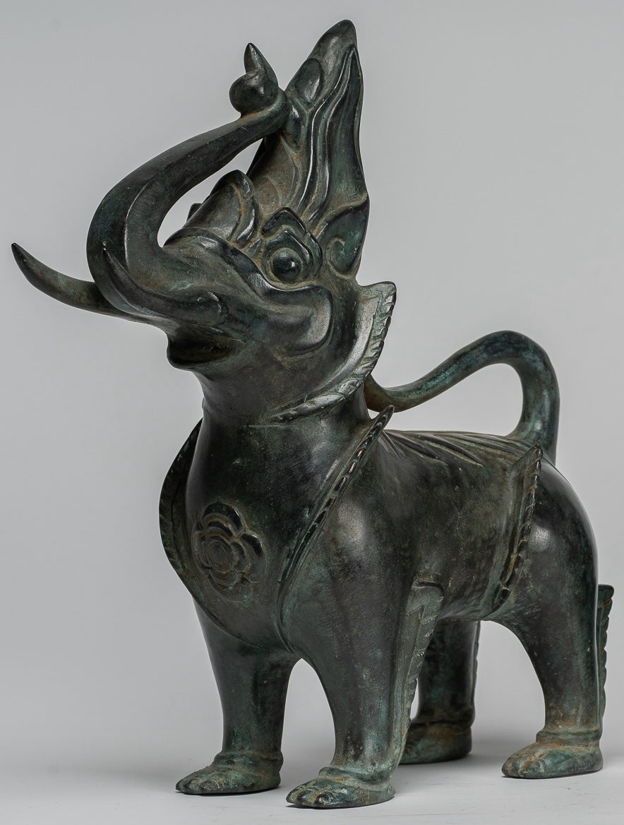 Antique Burmese Style Bronze Standing Chinthe Guardian Temple Lions ...
