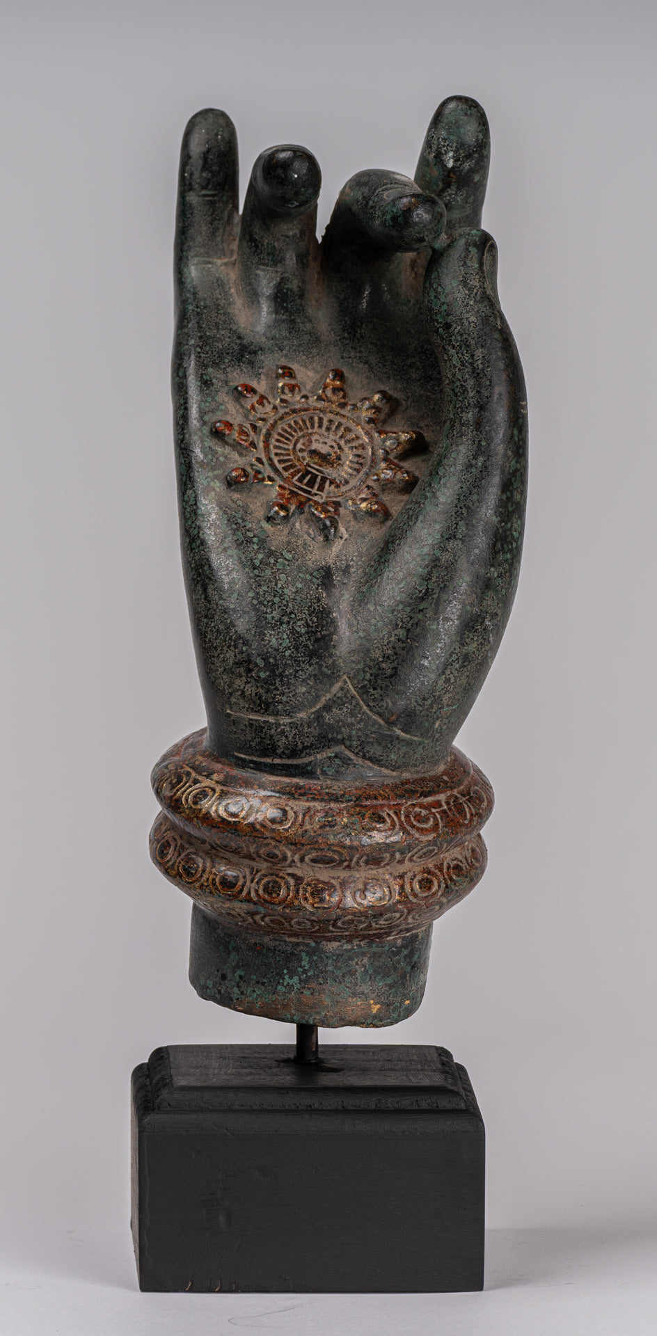 Mounted Antique Khmer Style Southeast Asia Bronze Teaching Hand - 29cm/12"