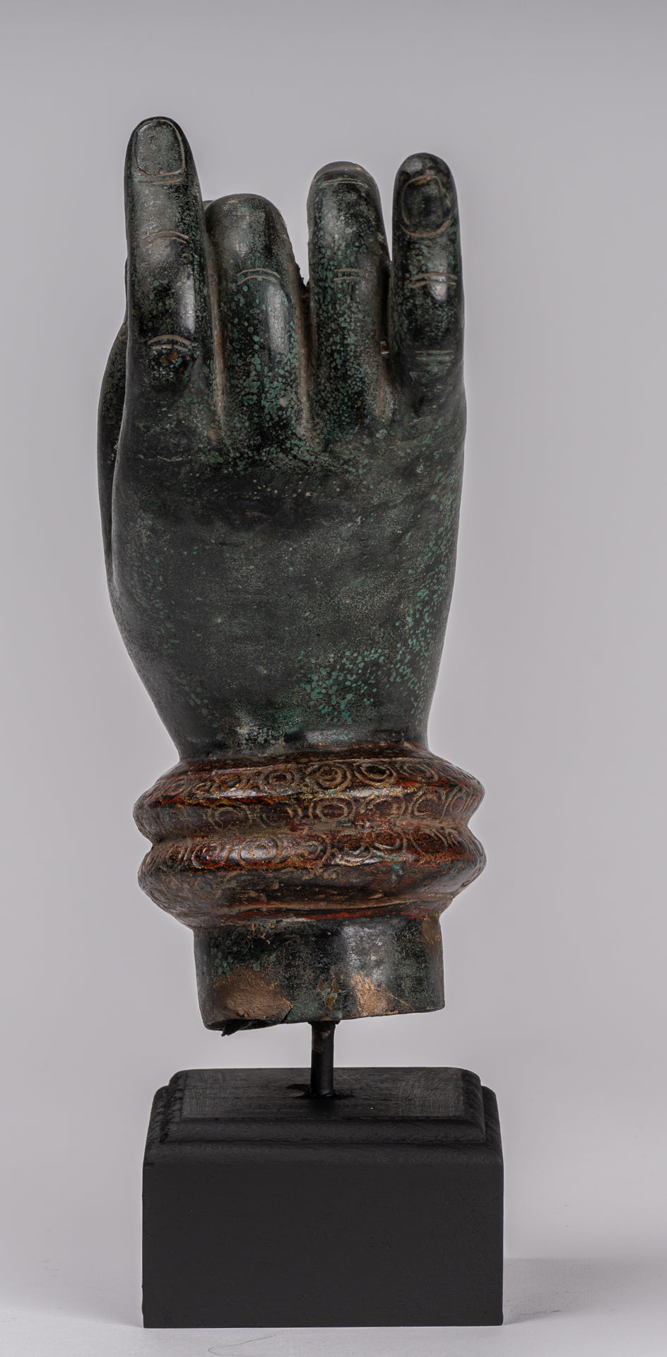 Mounted Antique Khmer Style Southeast Asia Bronze Teaching Hand - 29cm/12"