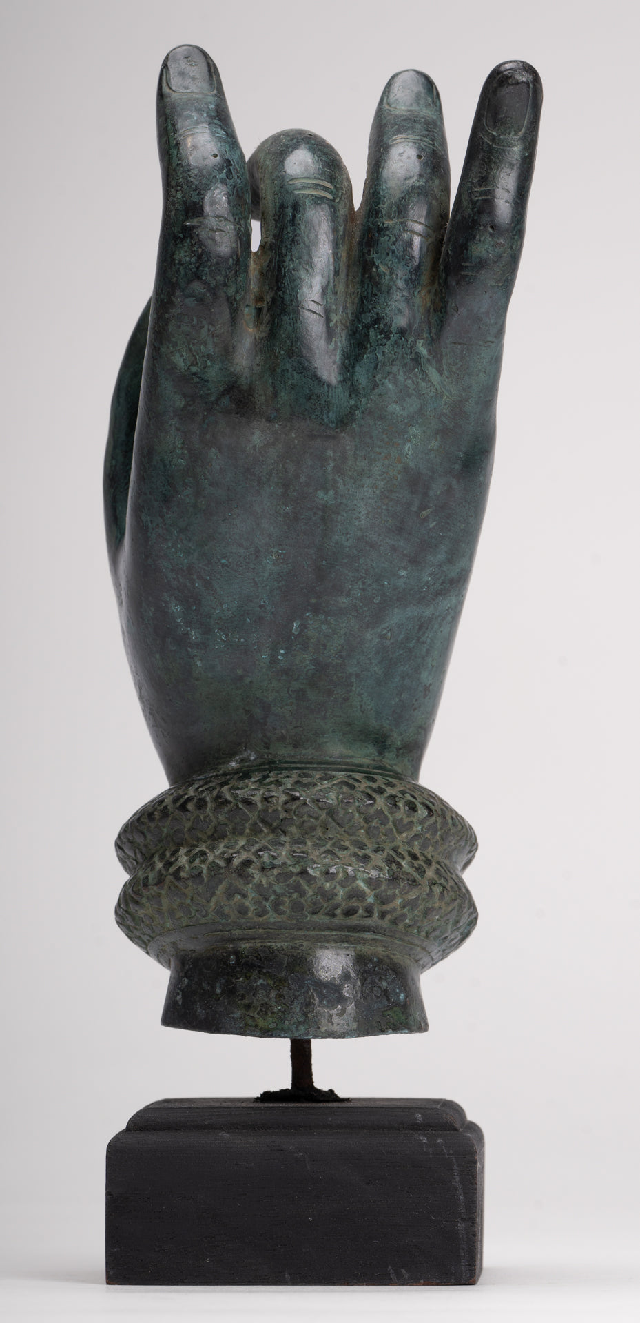 Mounted Antique Khmer Style Southeast Asia Bronze Teaching Hand - 29cm/12"