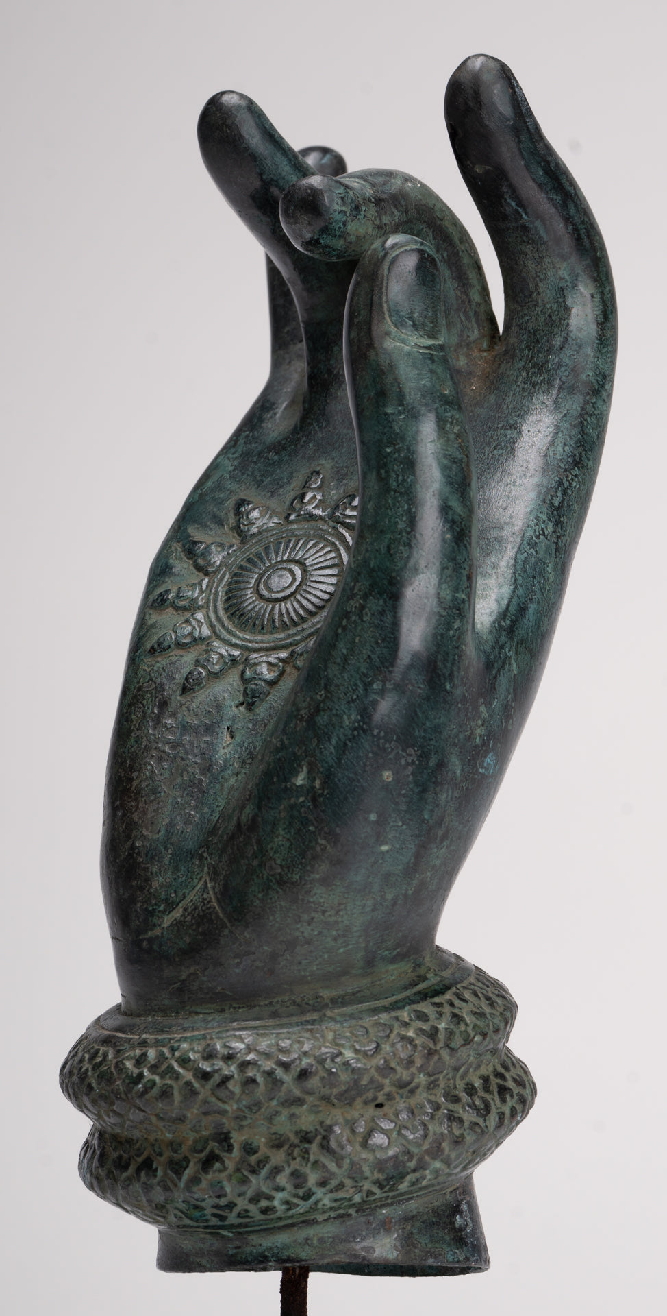 Mounted Antique Khmer Style Southeast Asia Bronze Teaching Hand - 29cm/12"