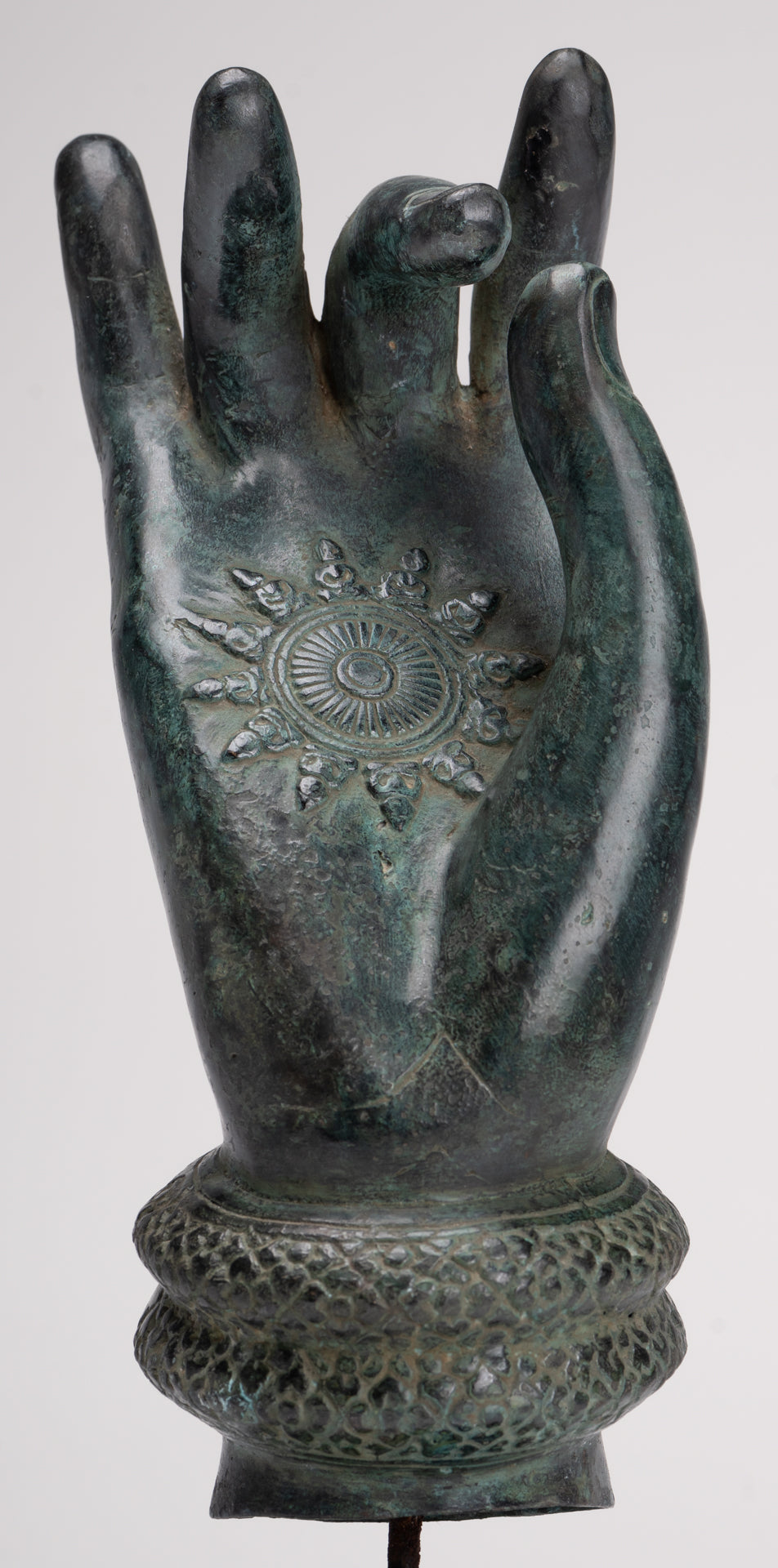 Mounted Antique Khmer Style Southeast Asia Bronze Teaching Hand - 29cm/12"