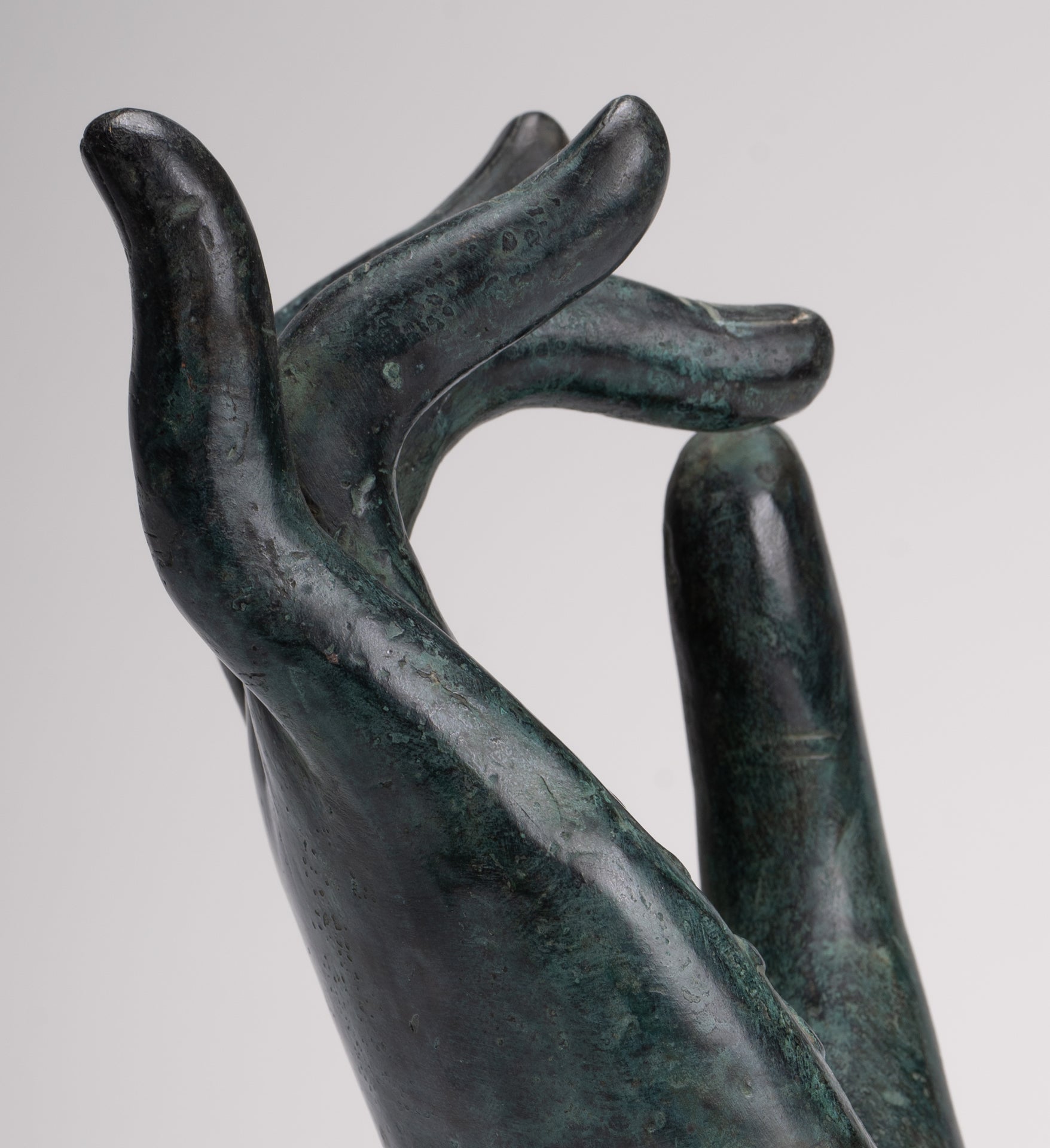 Mounted Antique Khmer Style Southeast Asia Bronze Teaching Hand - 29cm/12"