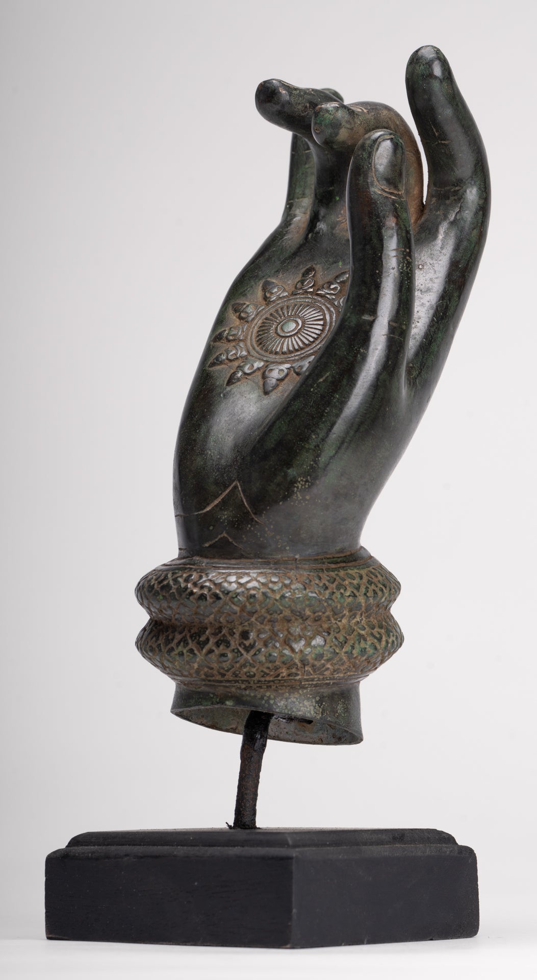 Mounted Antique Khmer Style Southeast Asia Bronze Teaching Hand - 29cm/12"