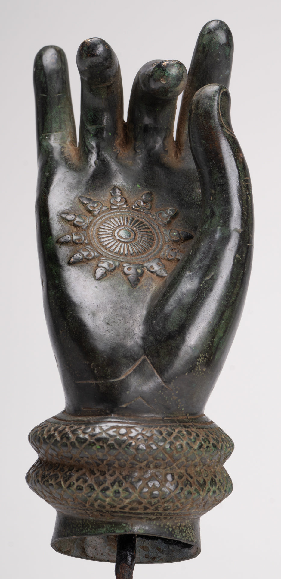 Mounted Antique Khmer Style Southeast Asia Bronze Teaching Hand - 29cm/12"