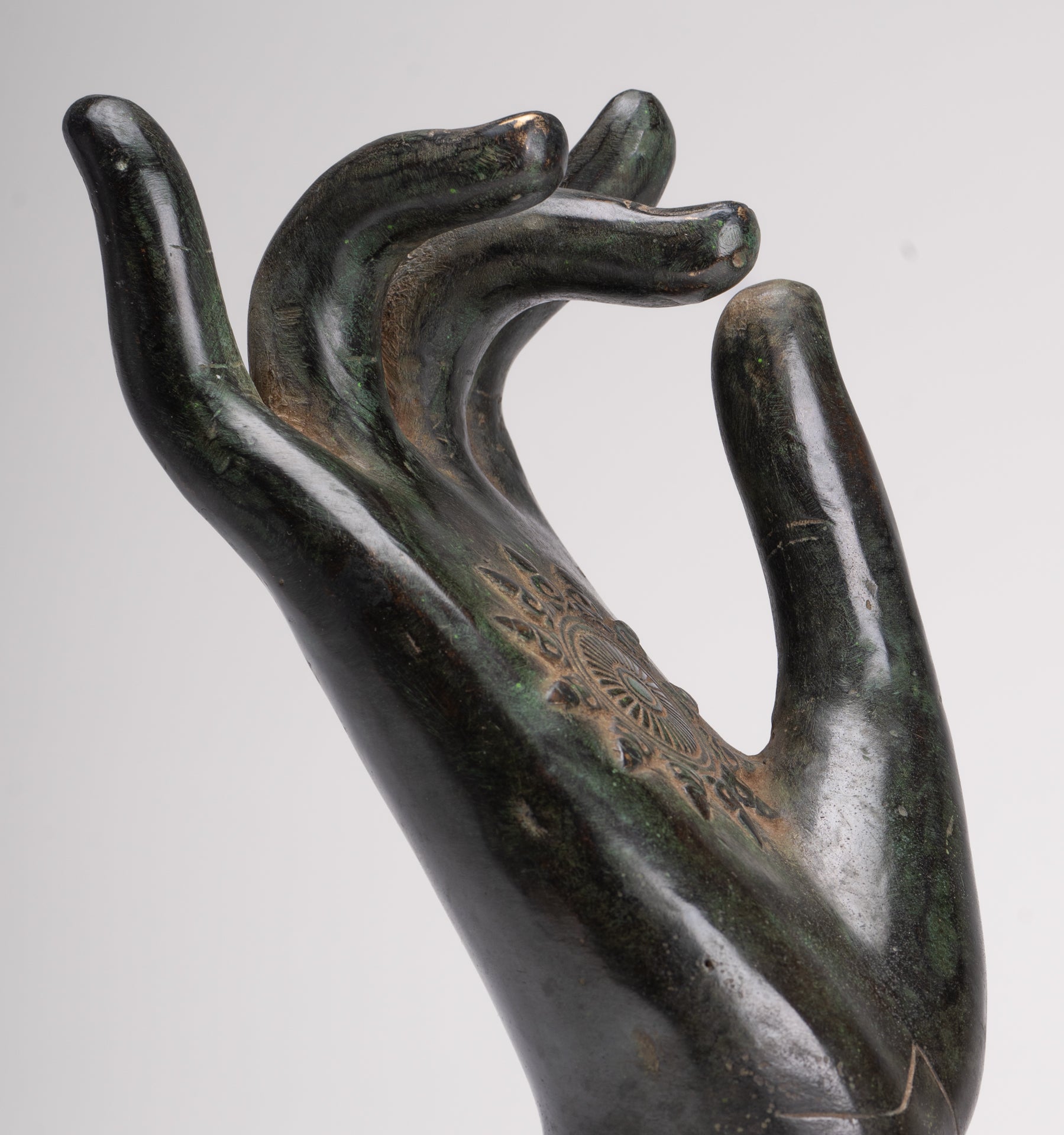 Mounted Antique Khmer Style Southeast Asia Bronze Teaching Hand - 29cm/12"