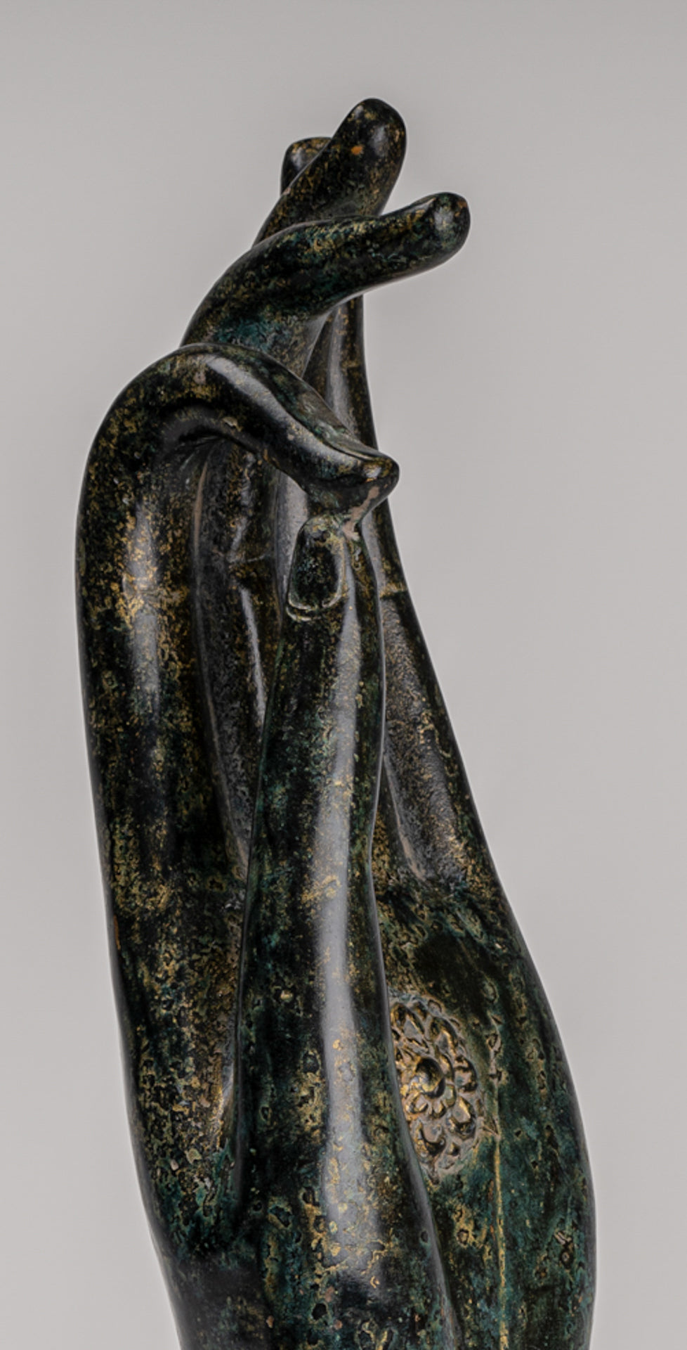 Mounted Antique Khmer Style Southeast Asia Bronze Teaching Hand - 38cm/15"