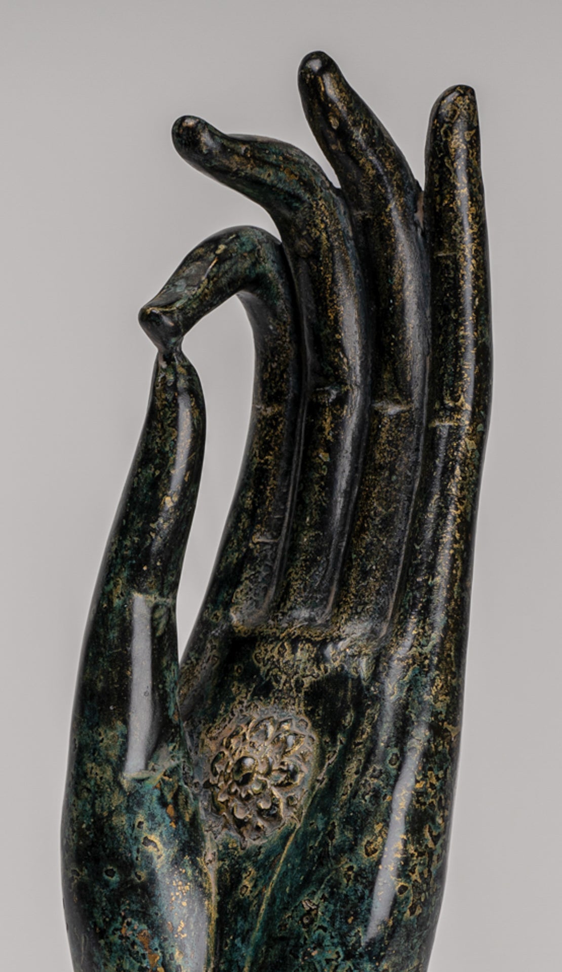 Mounted Antique Khmer Style Southeast Asia Bronze Teaching Hand - 38cm/15"