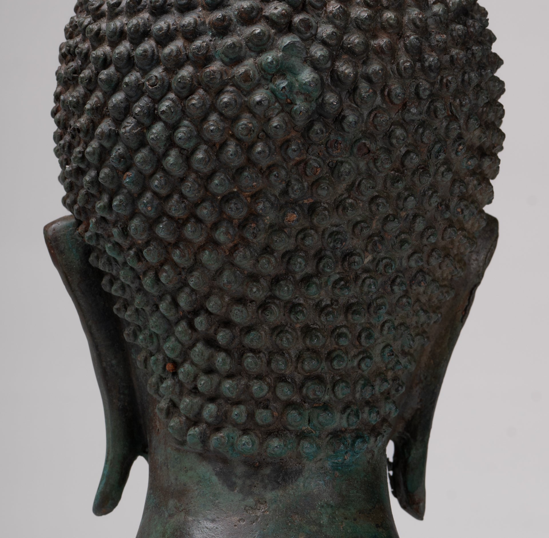 Buddha Head - Antique Thai Style Sukhothai Mounted Bronze Buddha Head - 38cm/15"