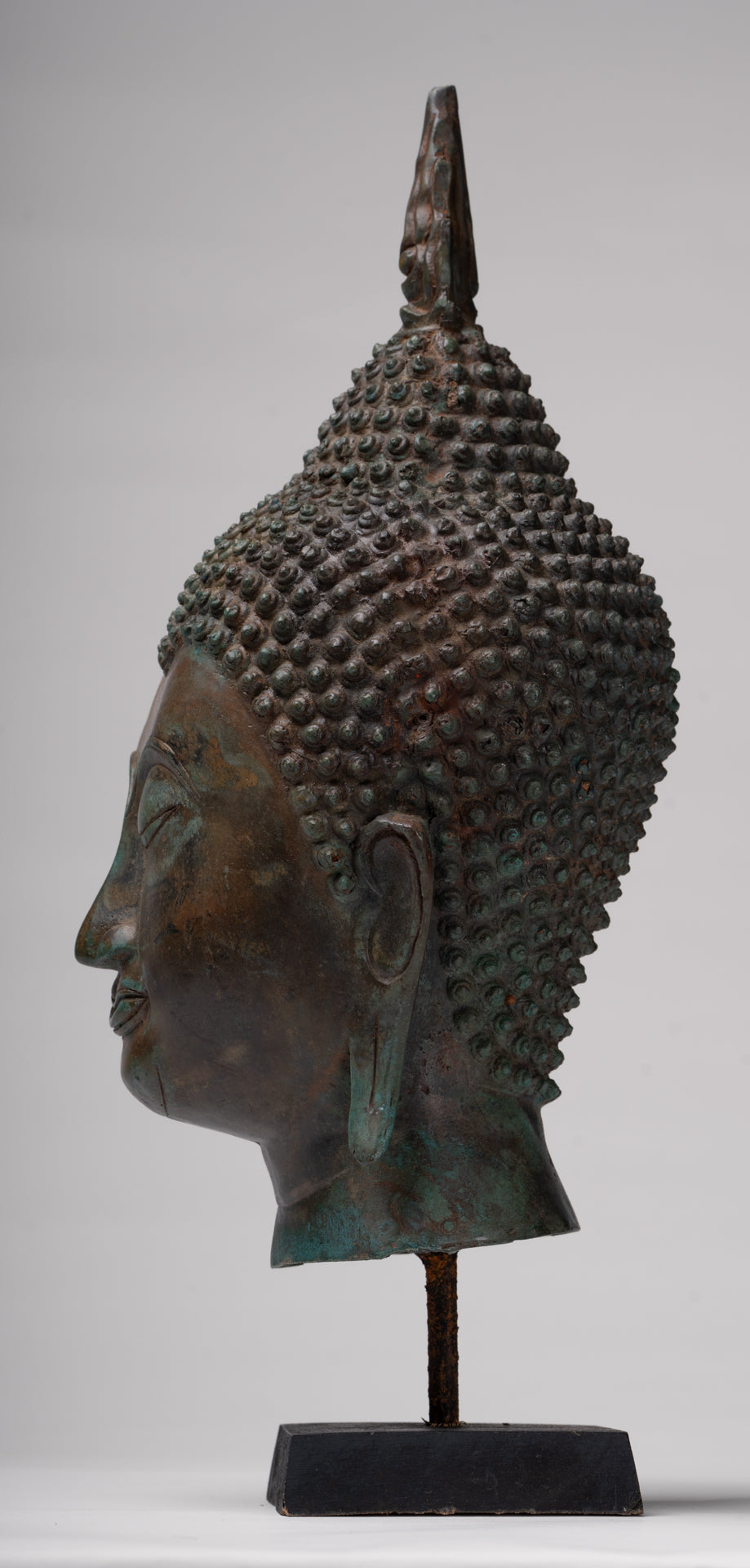 Buddha Head - Antique Thai Style Sukhothai Mounted Bronze Buddha Head - 38cm/15"