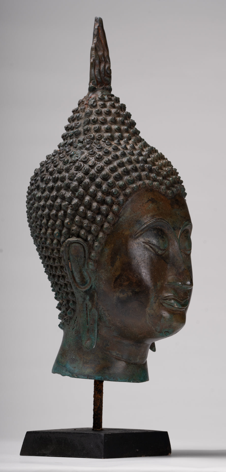 Buddha Head - Antique Thai Style Sukhothai Mounted Bronze Buddha Head - 38cm/15"