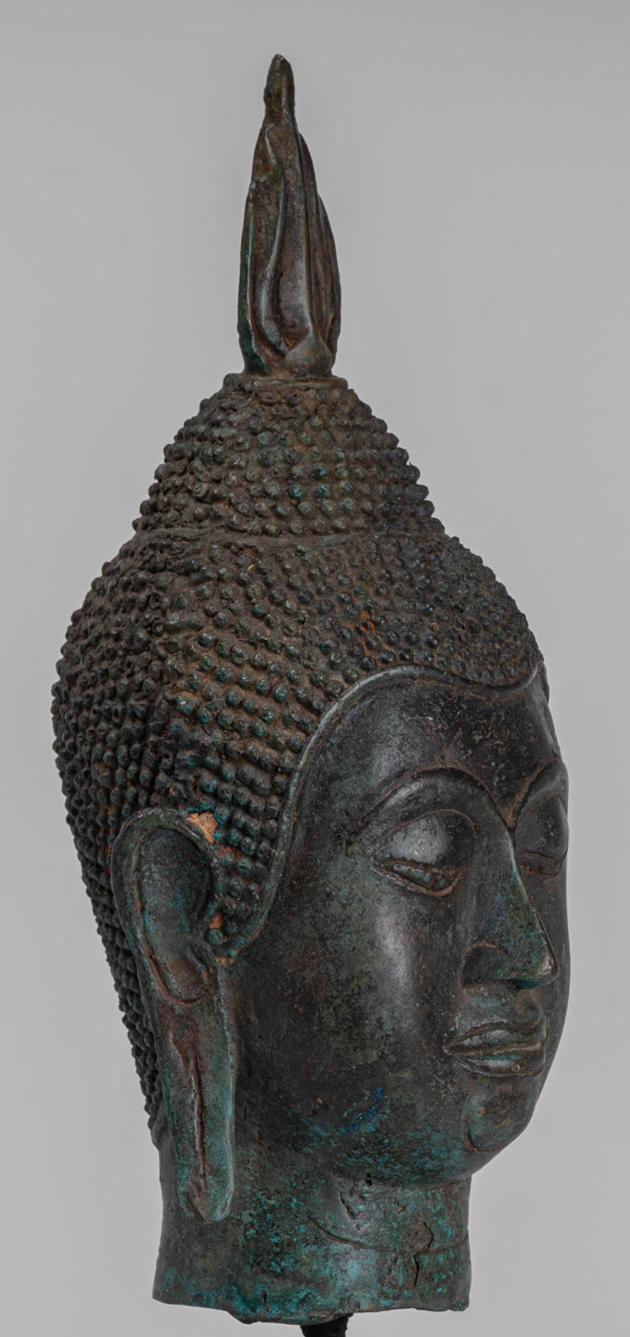 Buddha Head - Antique Thai Style Sukhothai Mounted Bronze Buddha Head - 30cm/12"