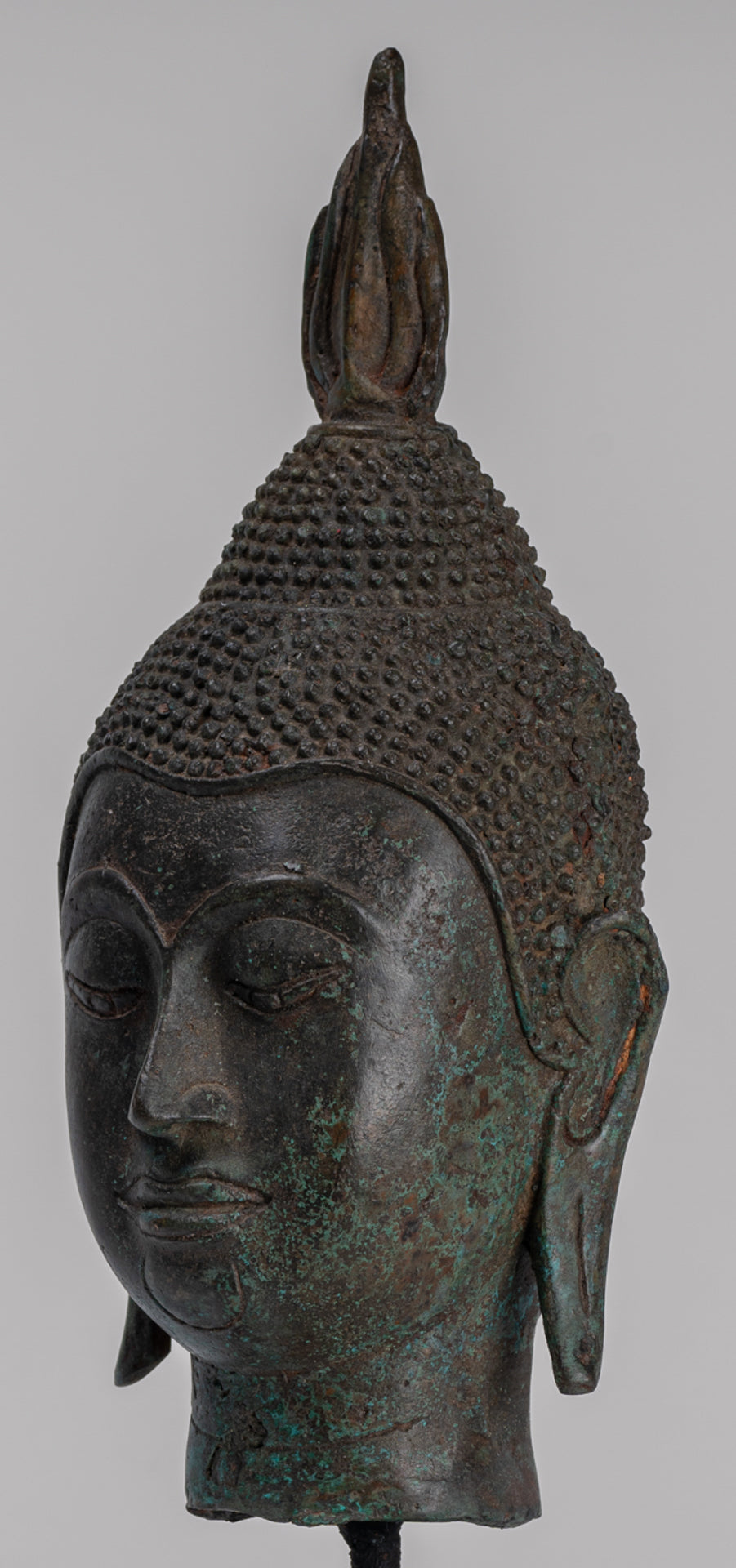 Buddha Head - Antique Thai Style Sukhothai Mounted Bronze Buddha Head - 30cm/12"