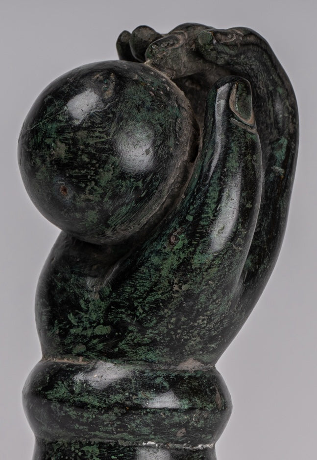 Mounted Antique Khmer Style Southeast Asia Bronze Vishnu Hand & Pinda or Ball - 22cm/9"