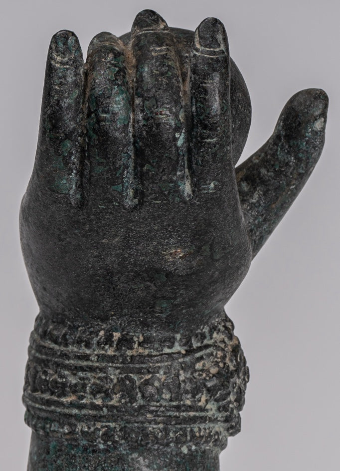 Mounted Antique Khmer Style Southeast Asia Bronze Vishnu Hand & Pinda or Ball - 24cm/10"