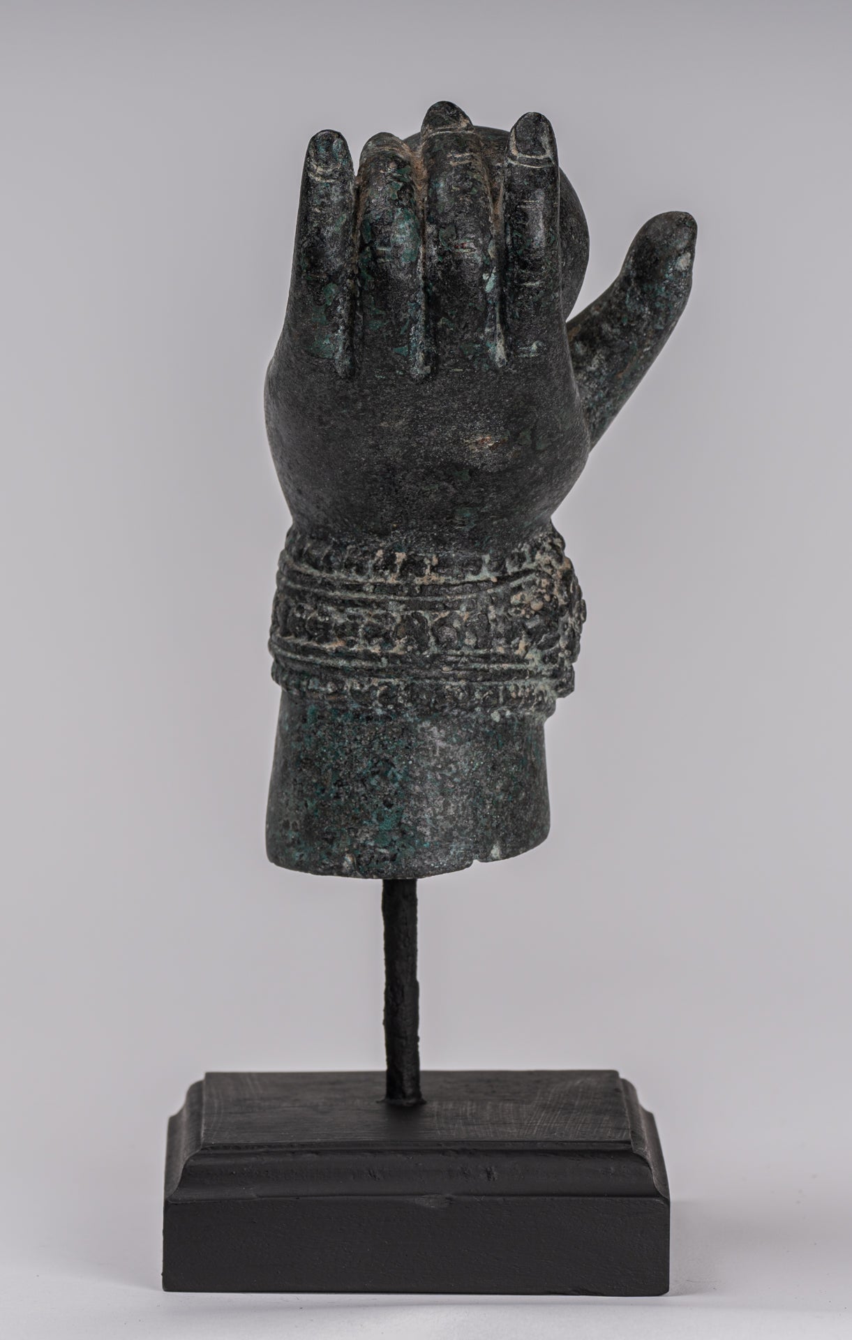 Mounted Antique Khmer Style Southeast Asia Bronze Vishnu Hand & Pinda or Ball - 24cm/10"