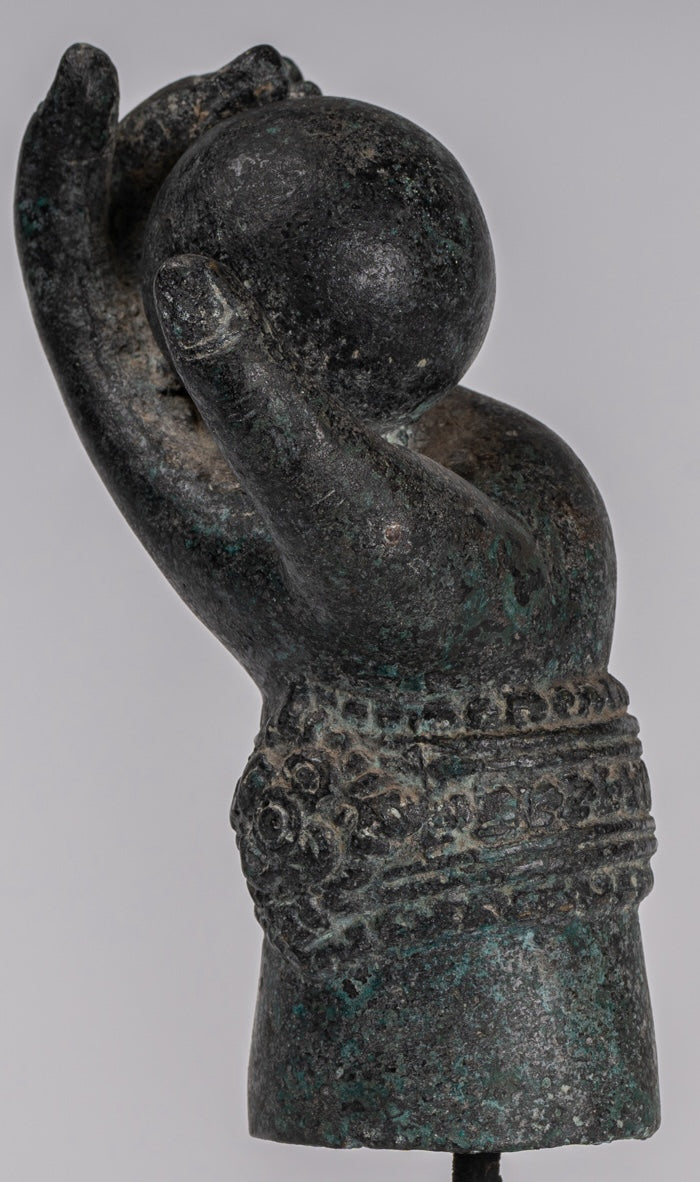 Mounted Antique Khmer Style Southeast Asia Bronze Vishnu Hand & Pinda or Ball - 24cm/10"