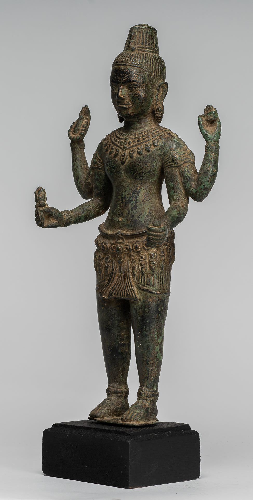 Antique Khmer Style Bronze Bayon Style Standing Lokeshvara Statue - 37cm/15"