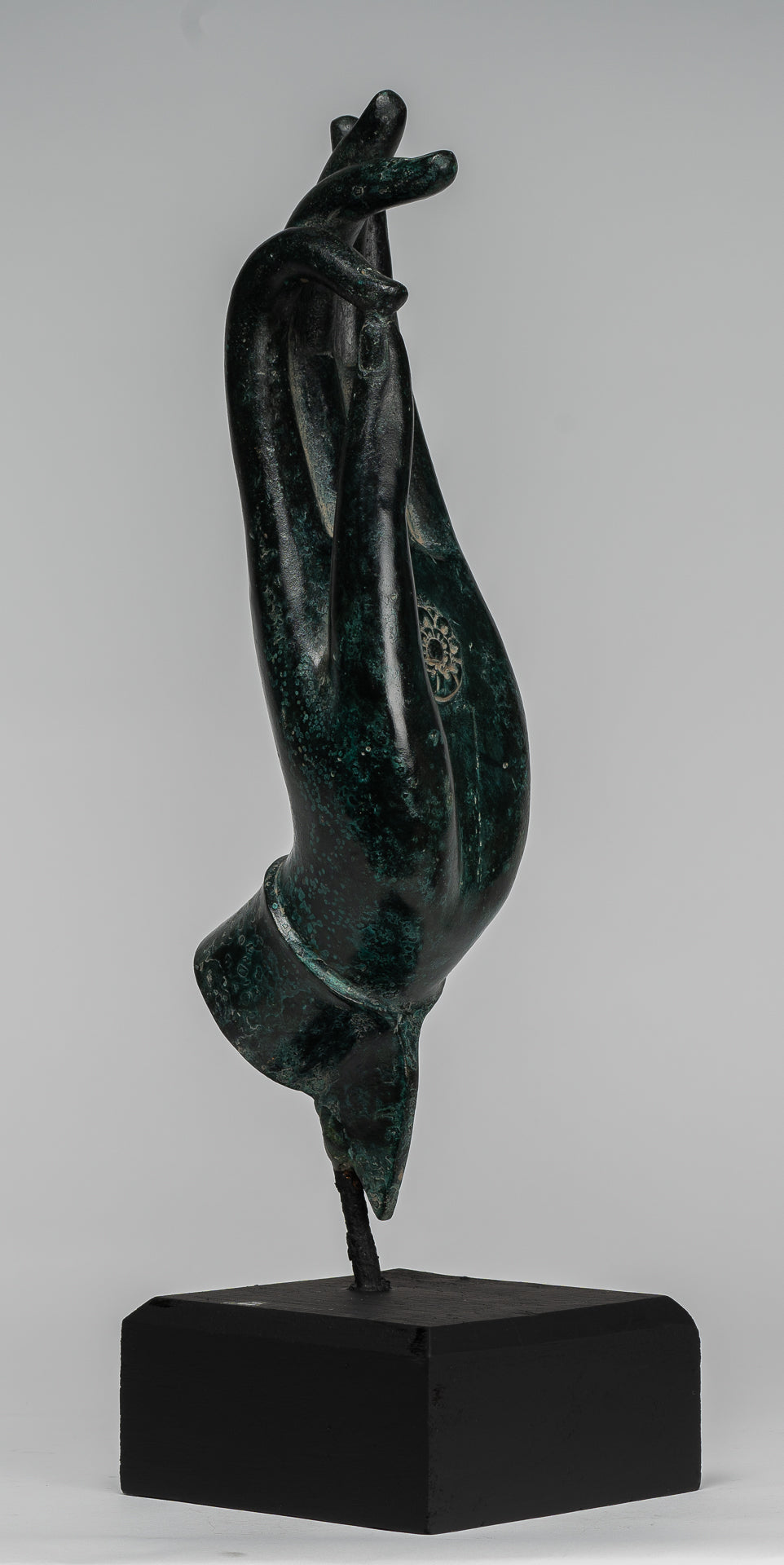 Mounted Antique Khmer Style Southeast Asia Bronze Teaching Hand - 40cm/16"