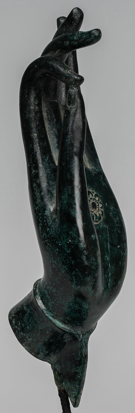 Mounted Antique Khmer Style Southeast Asia Bronze Teaching Hand - 40cm/16"