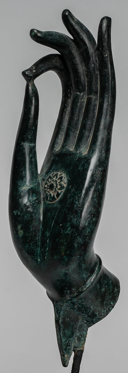 Mounted Antique Khmer Style Southeast Asia Bronze Teaching Hand - 40cm/16"